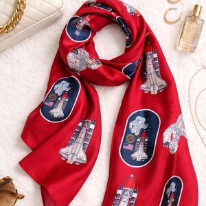 NASA Space Scarf Red Astronaut Shuttle Print | Y2K Spacecore Retro Statement Acc